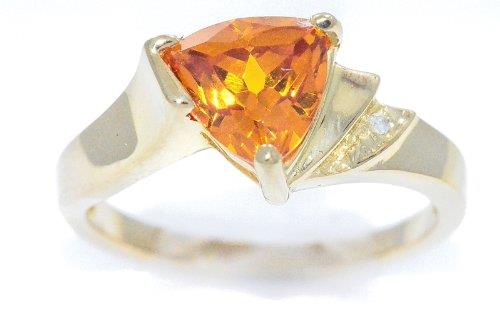 1.5 Ct Orange Citrine & Diamond Trillion Ring Sterling Silver 14Kt Yellow Gol