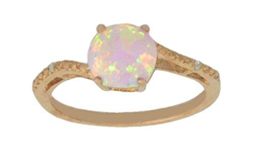 14Kt Yellow Gold Pink Opal & Diamond Round Ring [Jewelry]