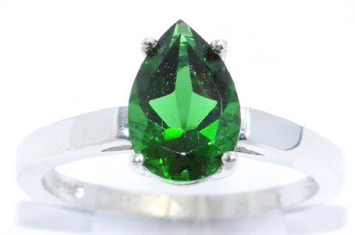 2 Ct Created Emerald Pear Ring .925 Sterling Silver Rhodium Finish [Jewelry]