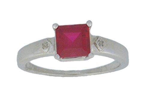 1 Ct Created Ruby & Diamond Princess Cut Ring .925 Sterling Silver Rhodium Fi