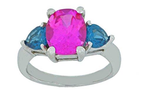 4 Ct Pink Sapphire Oval & London Blue Topaz Heart Ring .925 Sterling Silver R