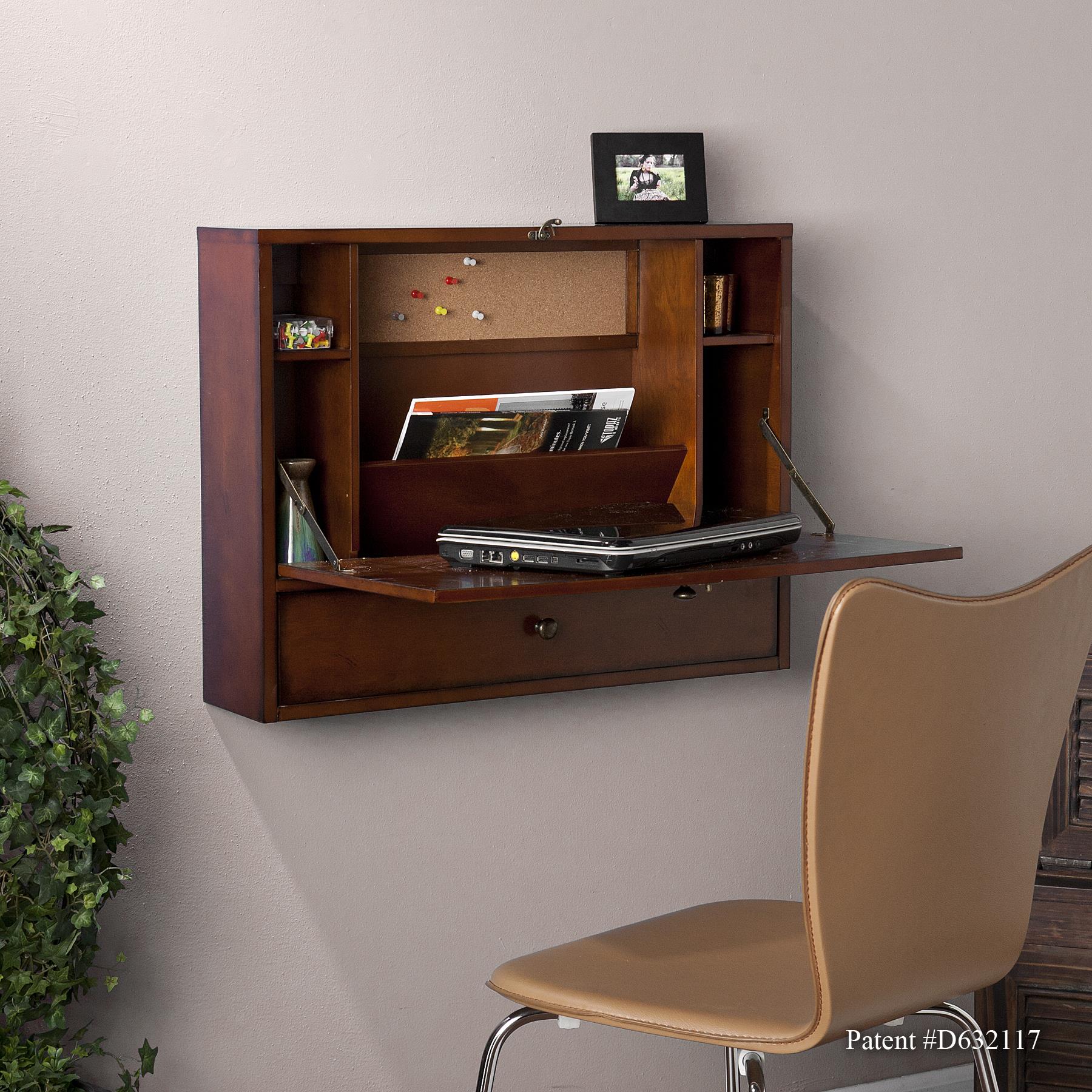 Theo Wall Mount Laptop Desk   Brown Mahogany