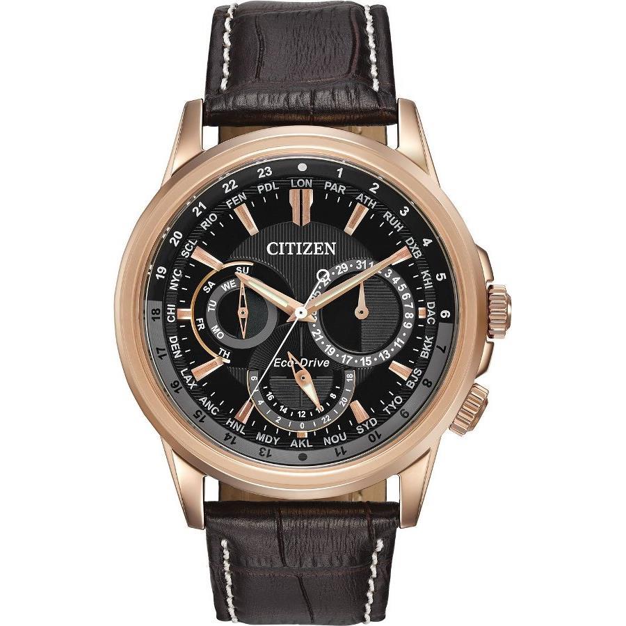 Citizen Men's 44mm Brown Calfskin Mineral Glass Solar Date Watch BU2023 04E