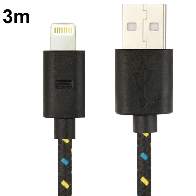 Nylon Netting Style Lightning 8 Pin USB Data Transfer / Charge Cable for iPhone 5 / iPod touch 5 / iPad mini / mini 2 Retina / iPad 4, Length: 3m (Available in 8 colors)