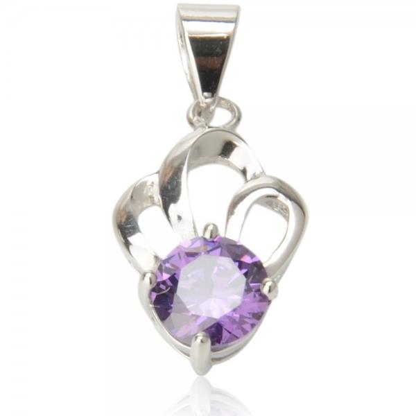 Fashionable Elegant Crown Style 625 Silver Pendant Ornament with Purple Gem