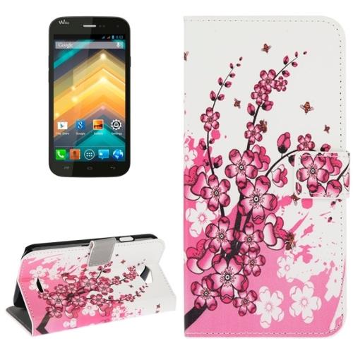 Plum Blossom Pattern Leather Case with Holder and Card Slots for Wiko Barry