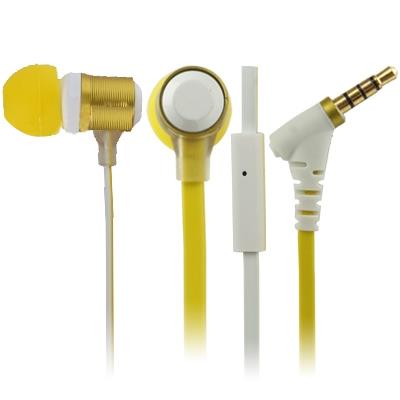 CK 820 3.5mm Plug Flat Wire Style In ear Earphone with Microphone for iPhone 5 & 5S & 5C , iPhone 4 & 4S , iPhone 3G & 3GS  (Yellow)