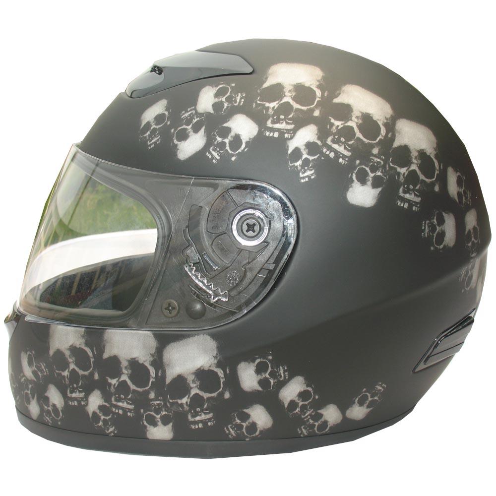 DOT Full Face Skull Pile Matte Motorcycle Helmet   Small