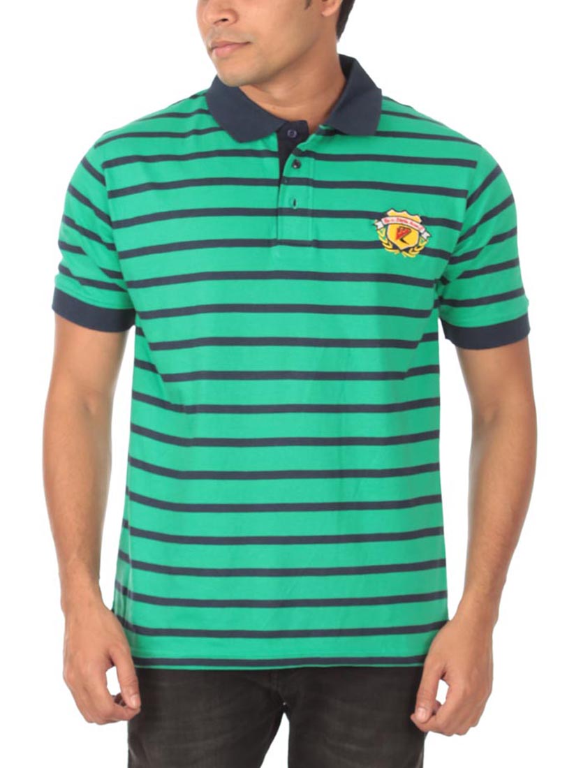 Striped Polo Tshirt With Green and Blue Stripe