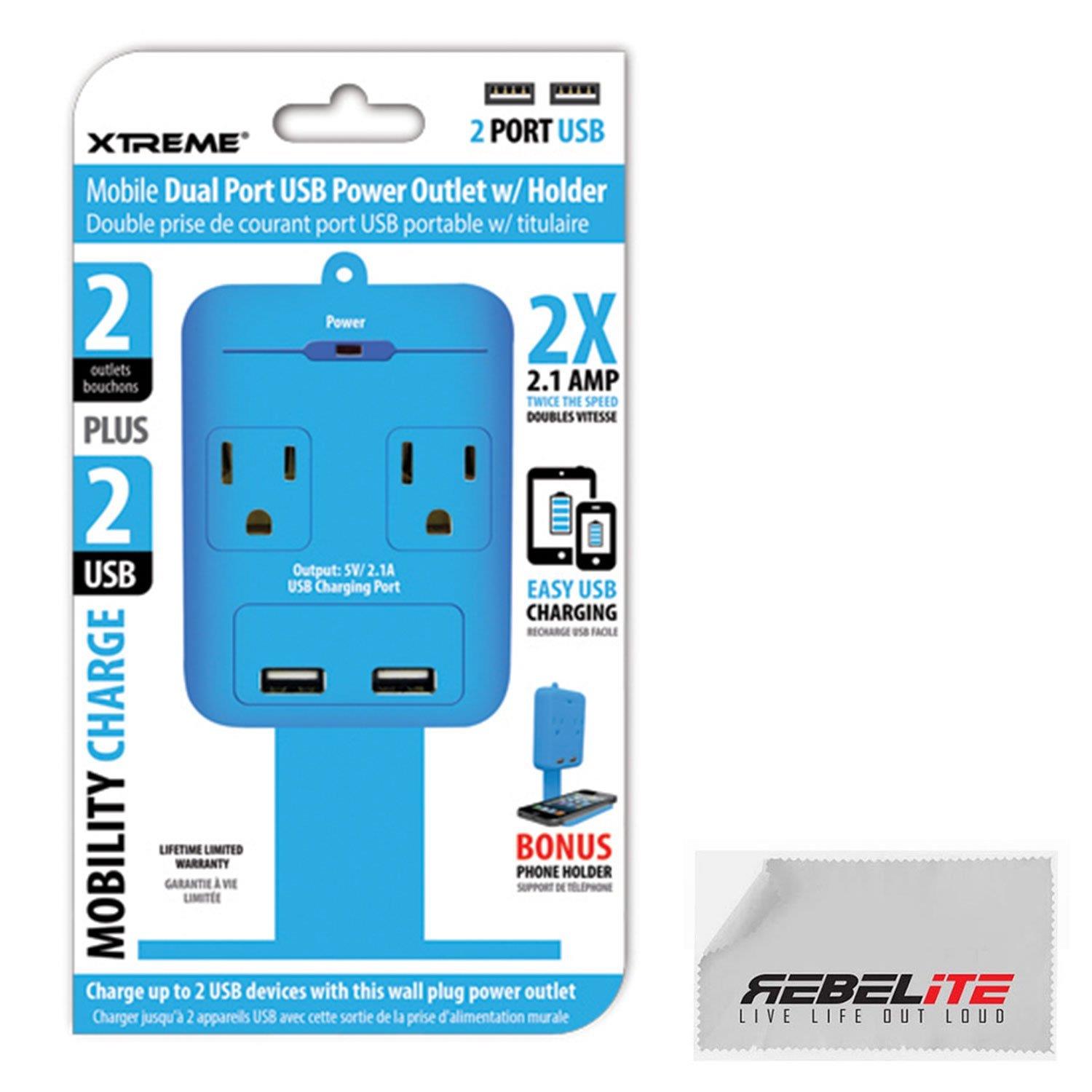 2 Outlet Wall Surge Protector with 2.1amp & Dual USB Ports for ALL Electronics (Blue)