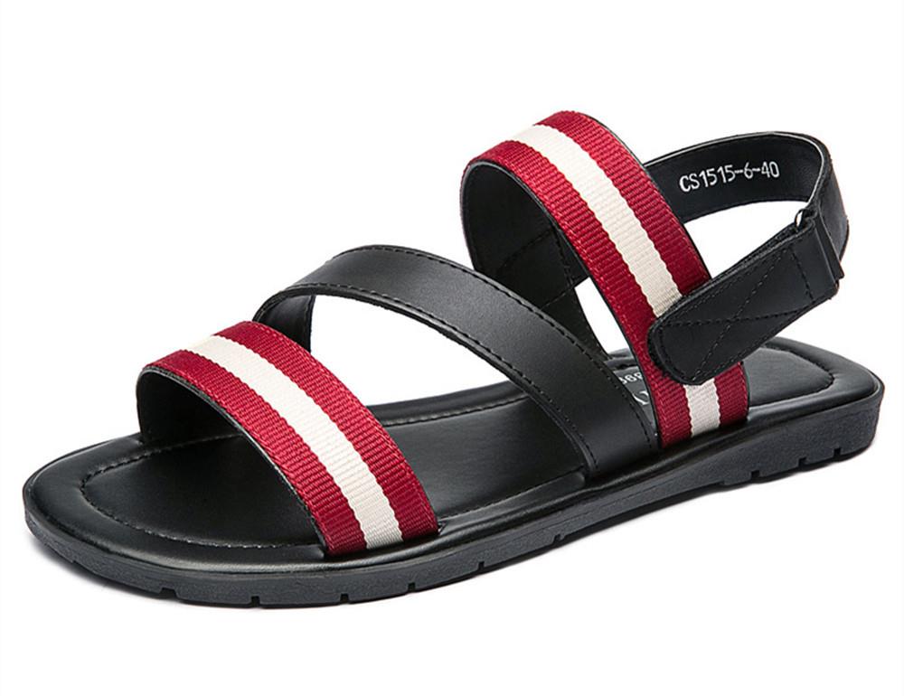 Men's Striped Webbing Sandals Green & Red 42