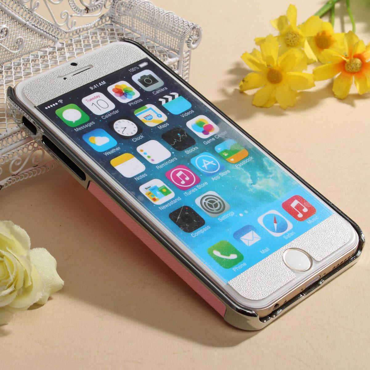 PU Leather Cross Grain Chrome Hard Back Case Cover Skin For Apple iPhone 6 4.7''