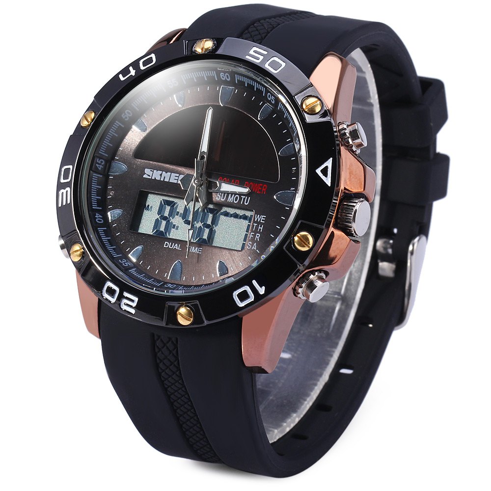 Solar Power Army LED Watch Date Day Alarm Dual movt Water Resistant Military Wristwatch for Sports