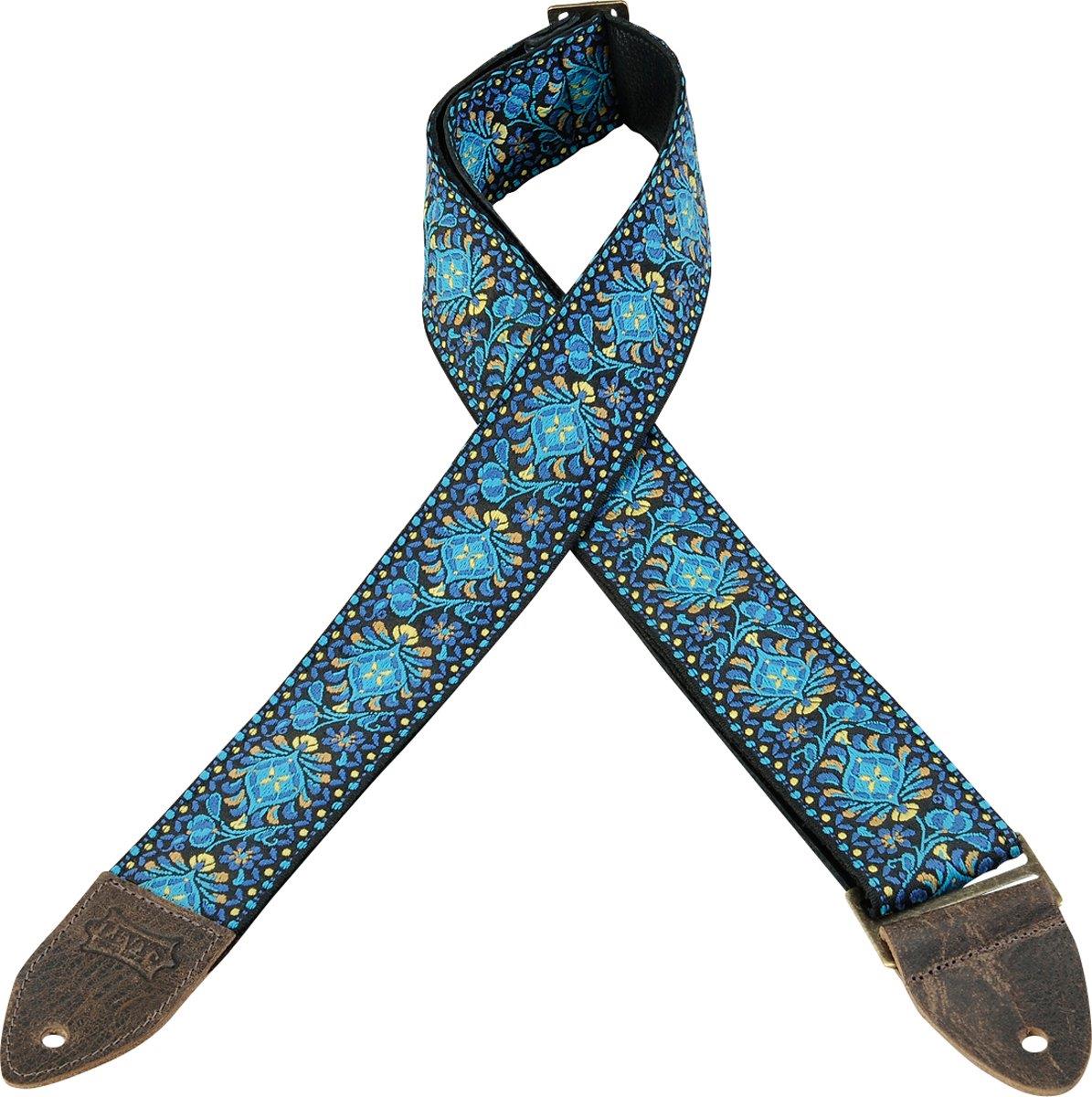 Levy's M8HTV XL 04 2" Hootenanny Jacquard Weave Guitar Strap  Blue Floral Design