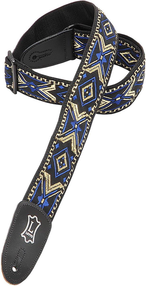 Levy's M8HT XL 18 Hootenanny Jacquard Weave XL Guitar Strap   Gold/Blue Diamonds