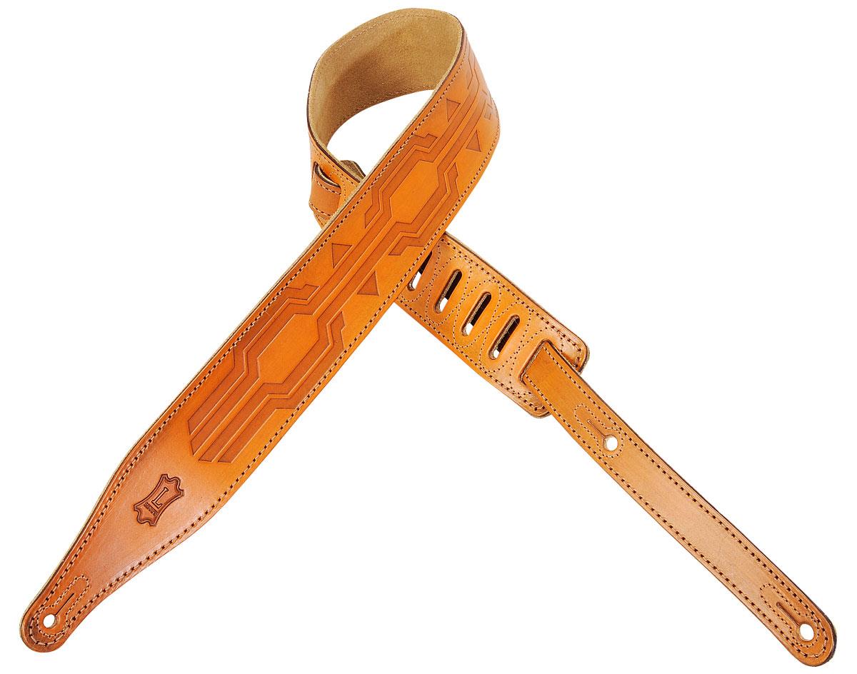 Levy's 2 1/2" Veg tan Leather Guitar/Bass Strap w/ Hand Tooled Design   Tan