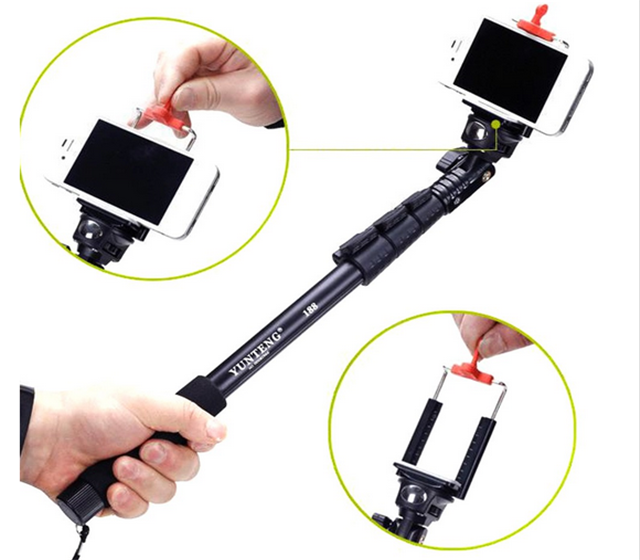 Yunteng C 188 Extendable Handheld Tripod Monopod + Adapter + Phone Clip for iPhone 5S 6 Samsung Gopro 1 2 3 3+ 4 Camera