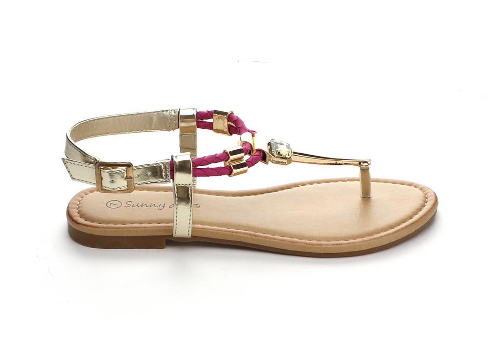 SUNNY DAY GLINT 1 WOMEN'S  GOLD TONE ADJUSTABLE BUCKLE CLOSURE Sandals & Flip Flops