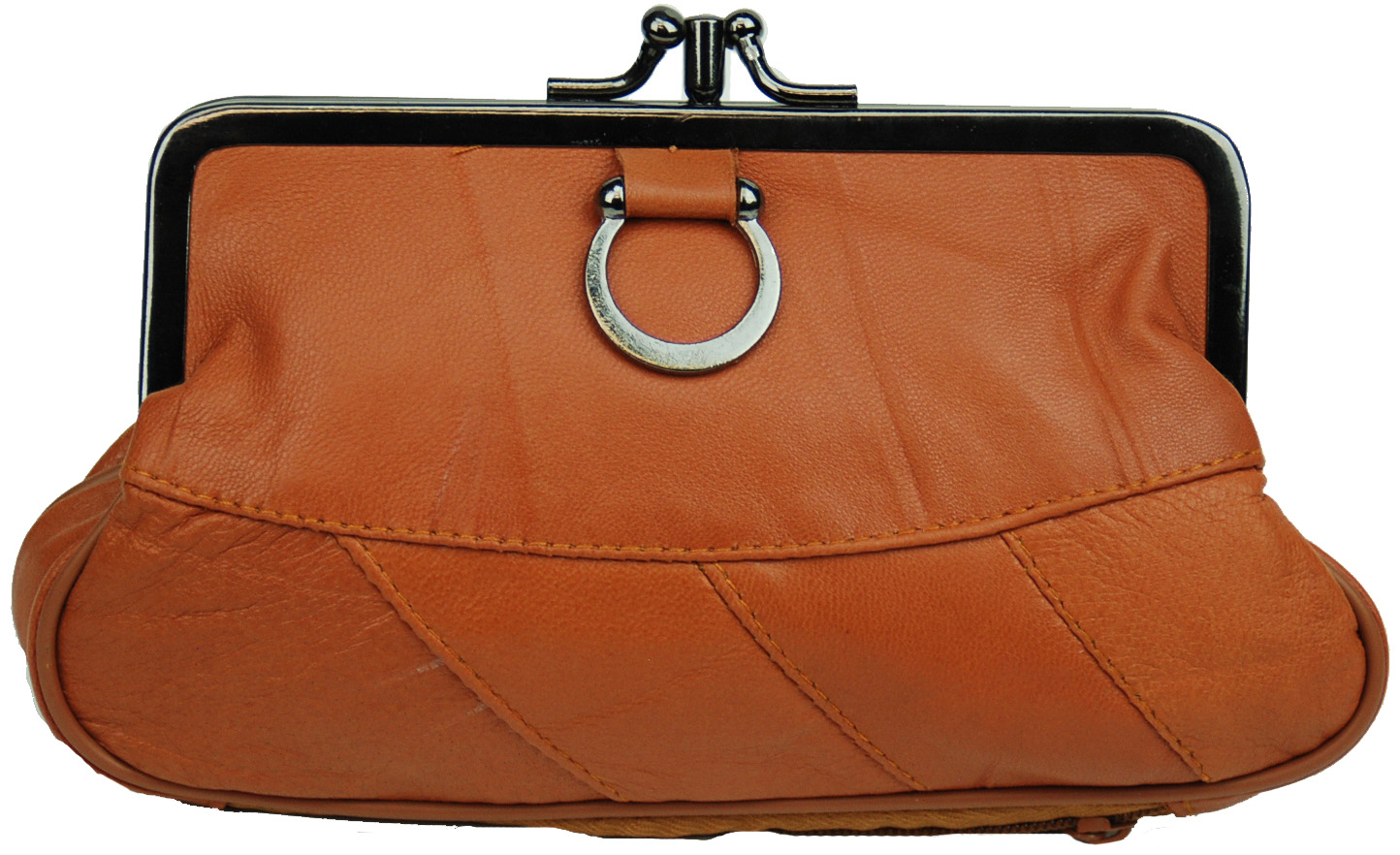 Orange Leather Change Purse with Clasp Closure