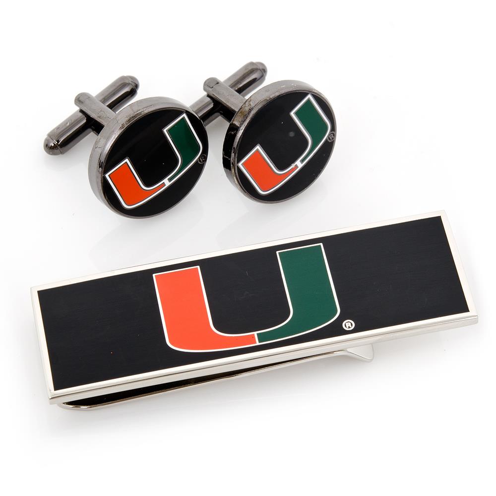 U of Miami Hurricanes Cufflinks and Money Clip Gift Set