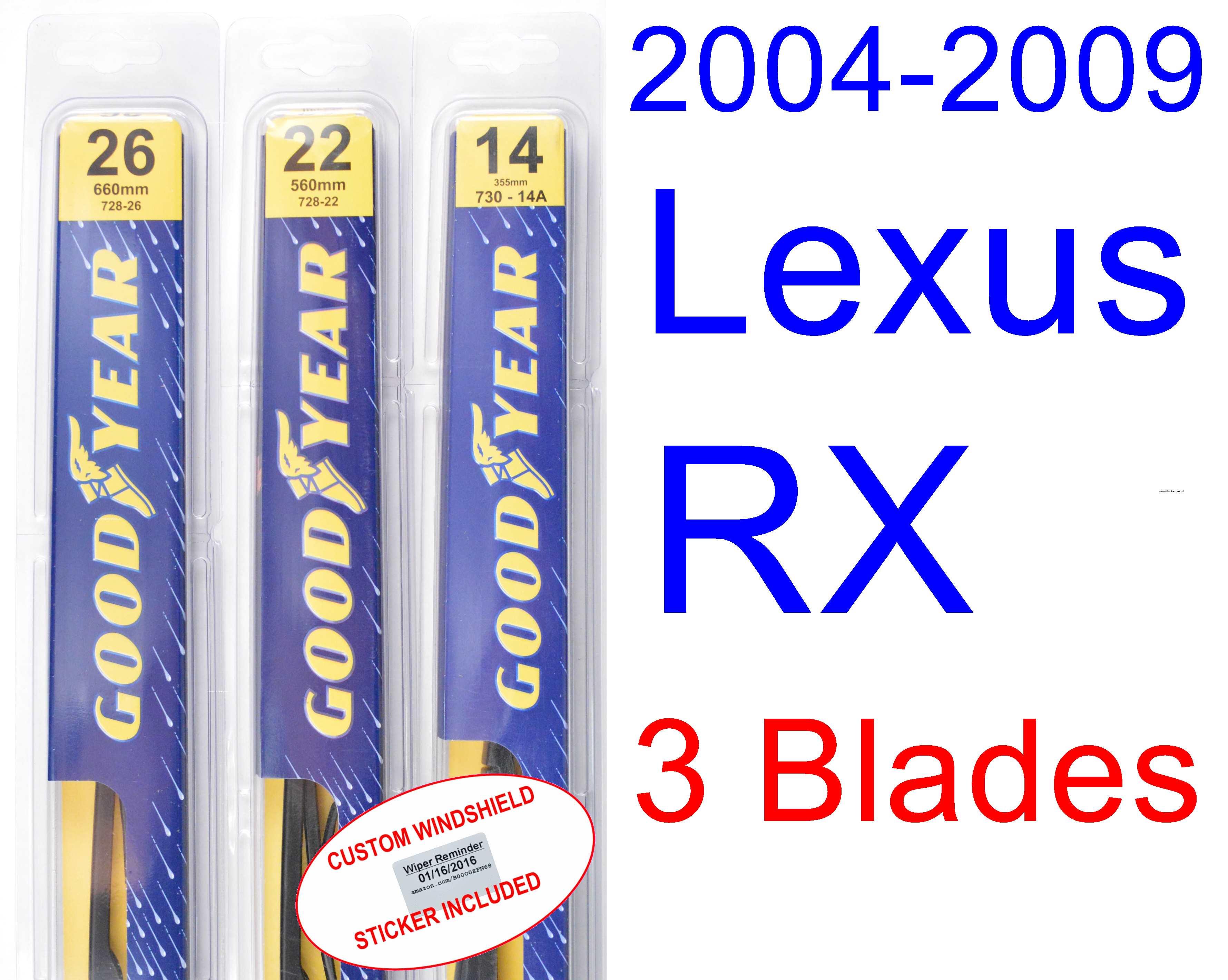 2004 2009 Lexus RX Replacement Wiper Blade Set/Kit (Set of 3 Blades) (2005,2006,2007,2008)