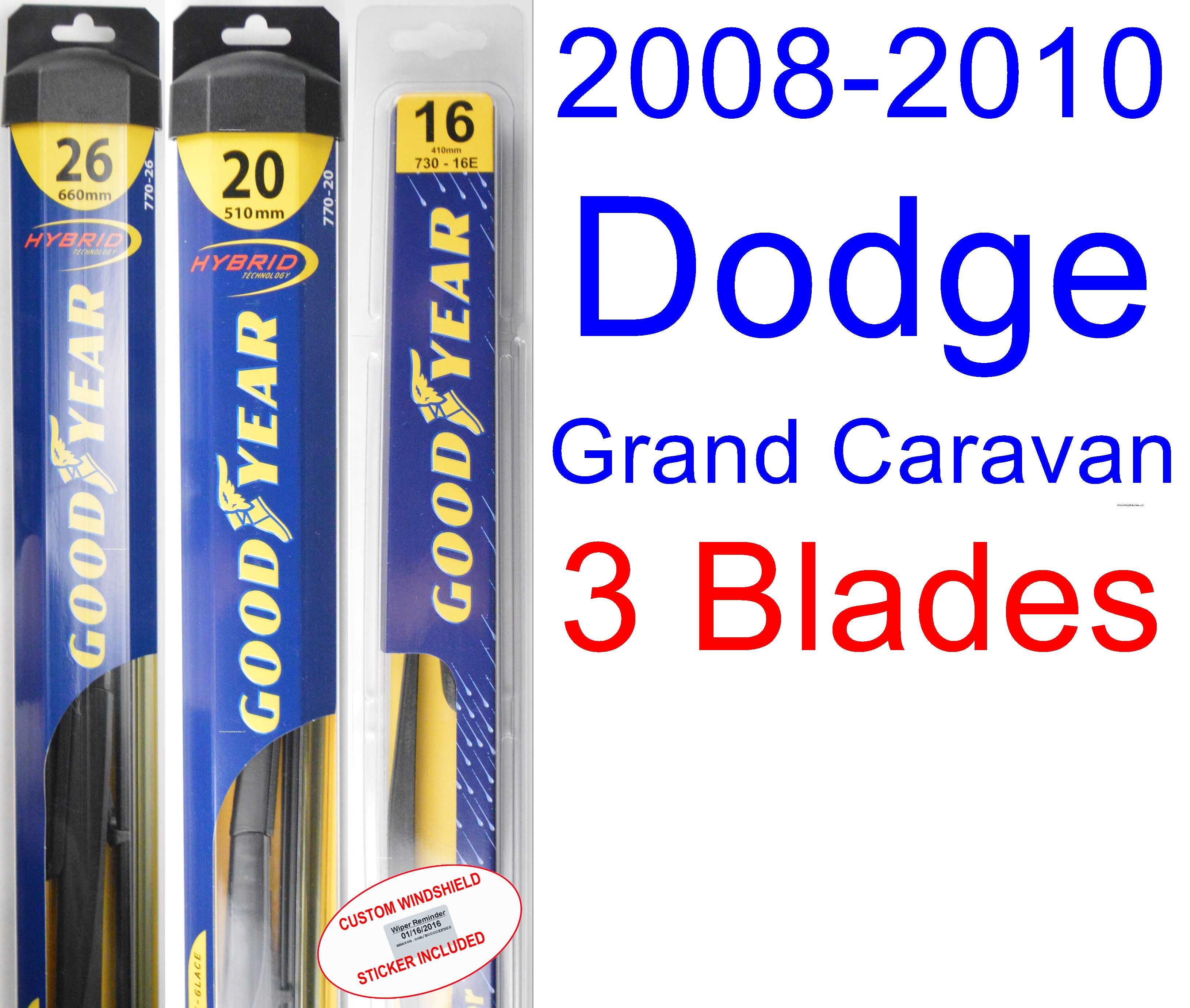 2008 2010 Dodge Grand Caravan Replacement Wiper Blade Set/Kit (Set of 3 Blades) (Goodyear Wiper Blades Hybrid) (2009)