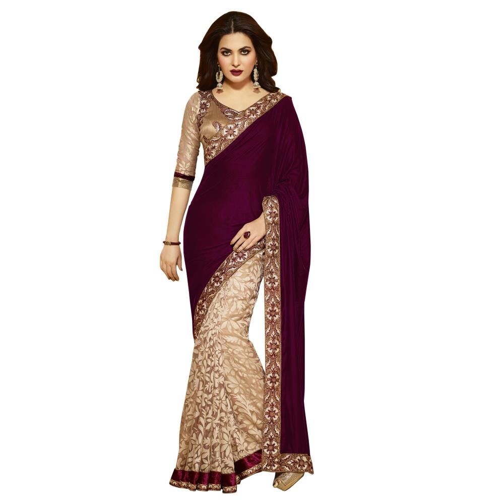 Triveni Beautiful Velvet Brasso Dual Colored Saree