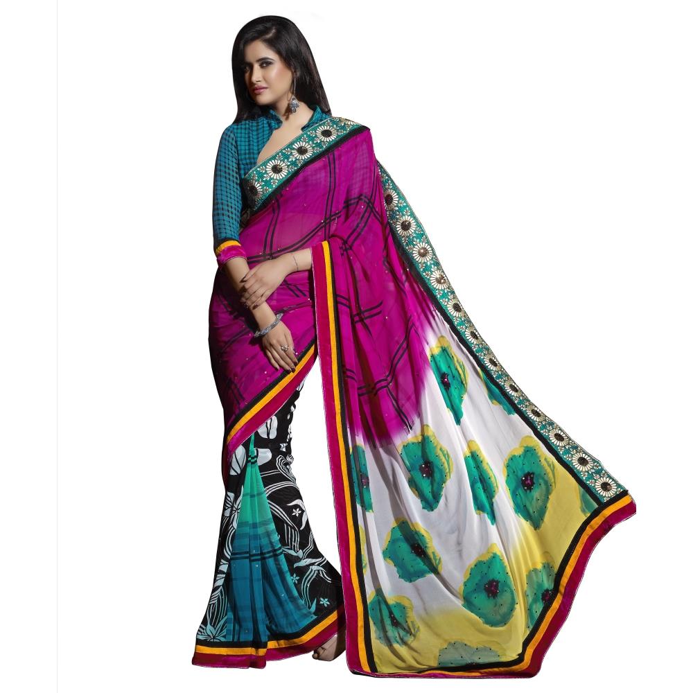 Triveni Colorful Printed Velvet Sleek Border Saree