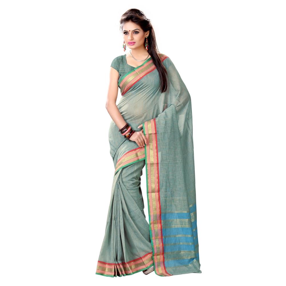 Triveni Lovely Green Colored Printed Blended Cotton Saree 2038