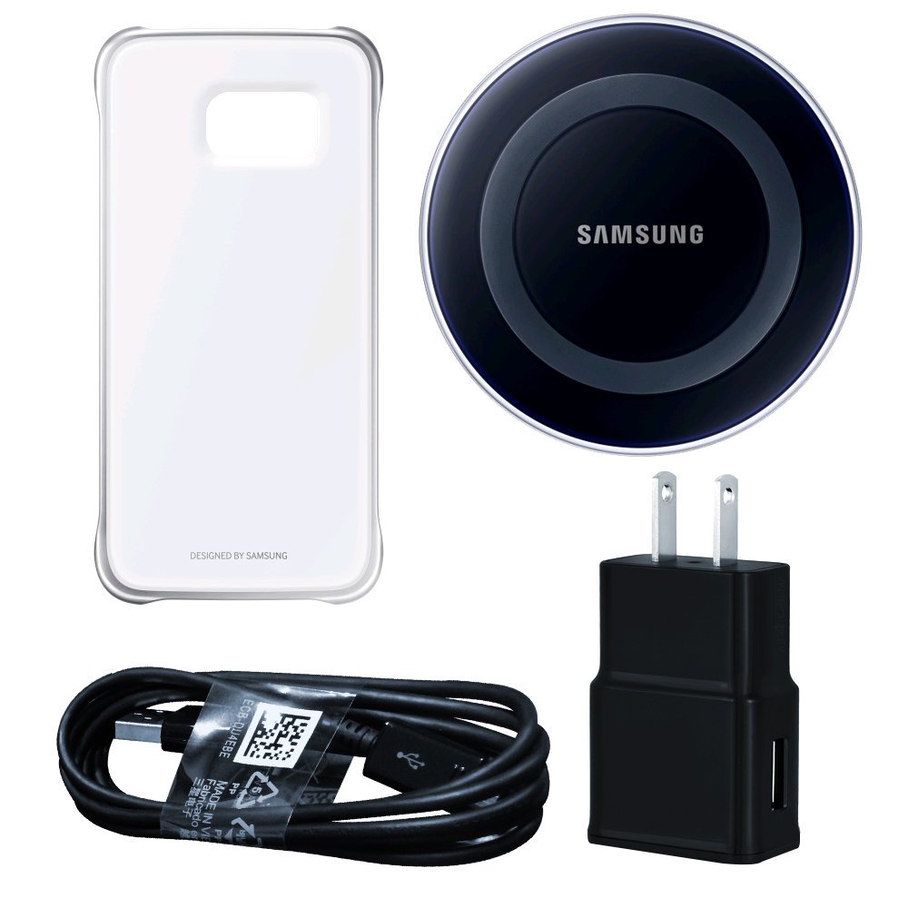 Samsung Wireless Charging Pad w/ Protective Cover Clear/Silver Bundle For Galaxy S6 Edge   Black