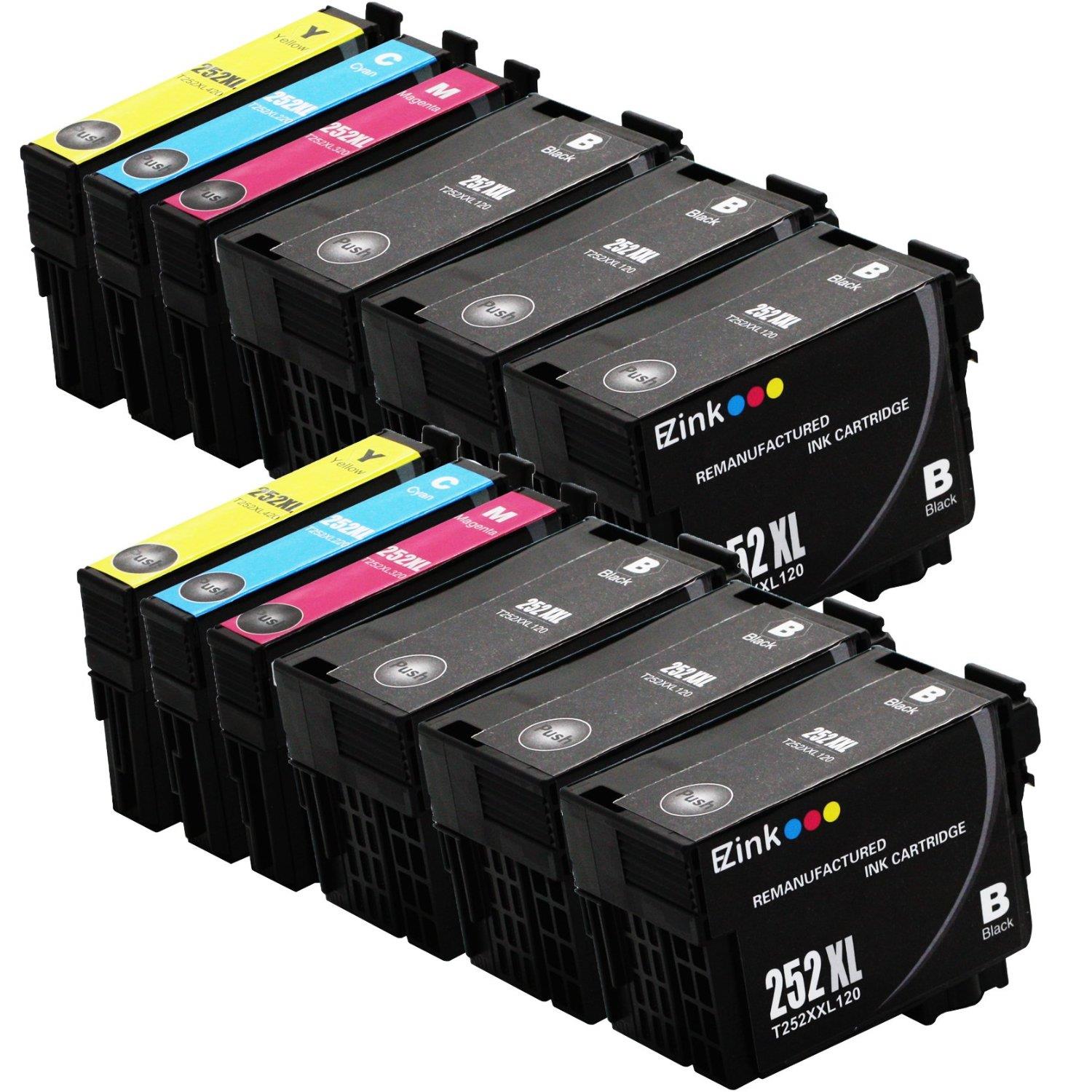 E Z Ink ™ Remanufactured Ink Cartridge Replacement for Epson 252XXL 252 XXL 252XL 252 XL High Capacity (12) Pack (6 Black, 2 Cyan, 2 Magenta, 2 Yellow) T252XXL120 T252XL220 T252XL320 T252XL420