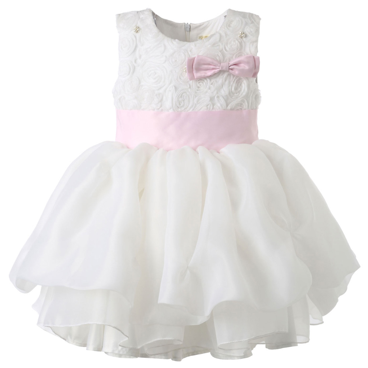 Hanakimi®Girl White Pink Soutache Grenadine Sleeveless Holiday Dresses K15055
