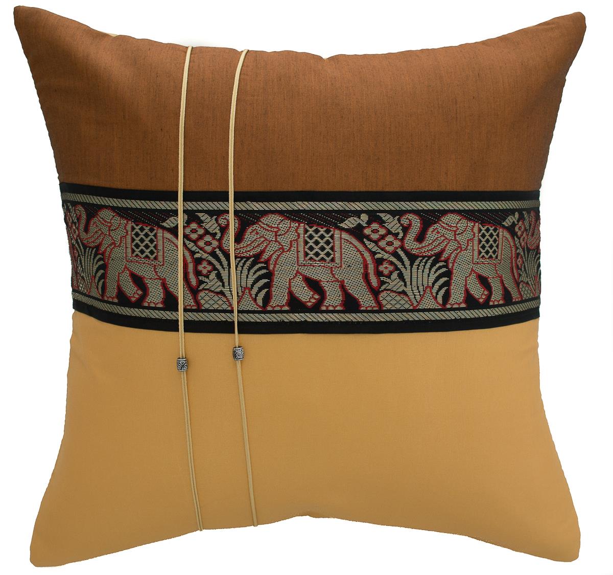 Avarada Striped Elephant Throw Pillow Cover Decorative Sofa Couch Cushion Cover Zippered 16x16 Inch (40x40 cm) Brown Beige