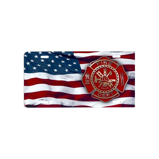 American Flag Offset Firefighter License Plate   Free Personalization on this Plate