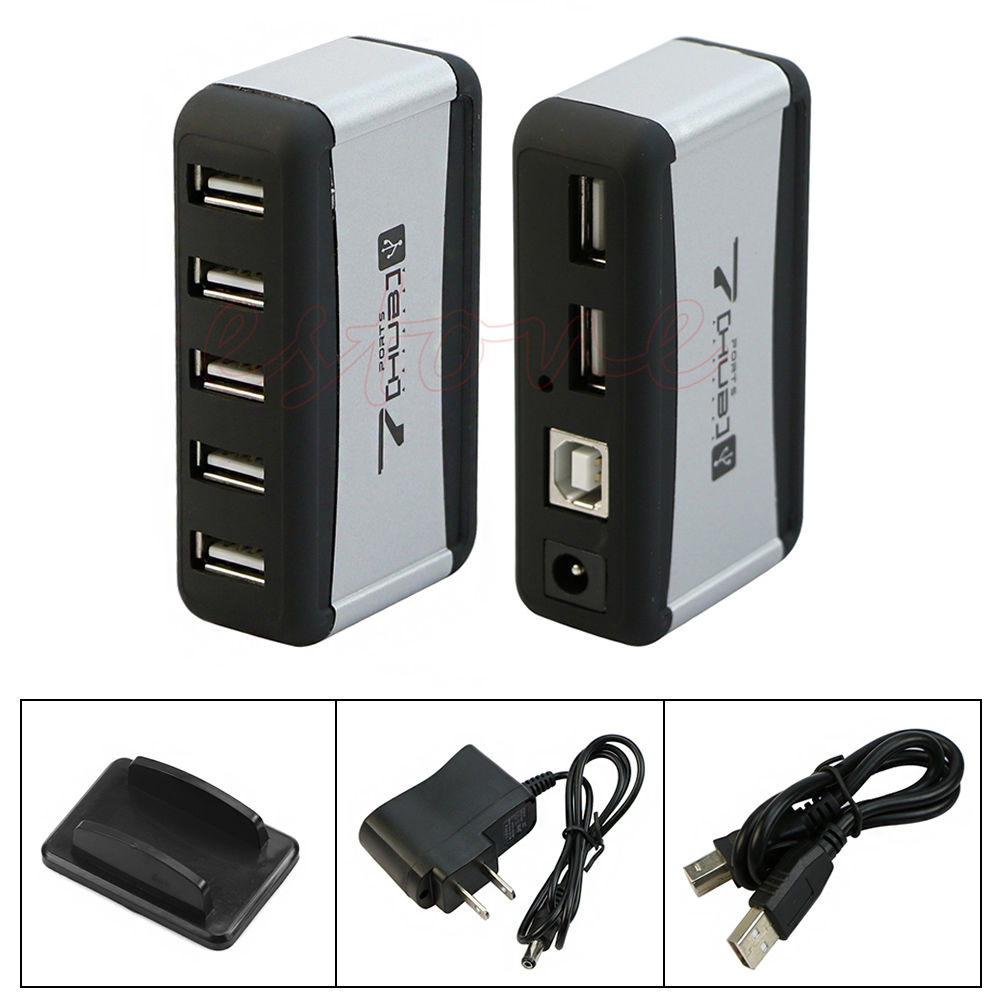7 Port High Speed USB 2.0 Power Hub with AC 2A Power Adapter & Cable