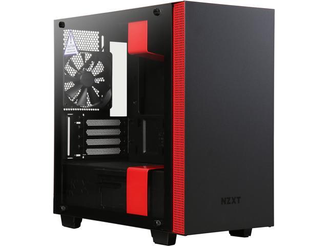 NZXT H400i Micro ATX Tower Chassis with 2x120mm, 1x120mm and LED strips, Matte Black/Red with Smart Device, Cable Management System and Tempered Glass