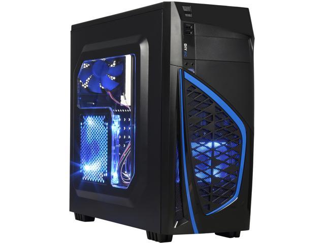 DIYPC Zondda-B Black ATX Mid Tower Gaming Computer Case with USB 3.0 & 3 x Blue Fans