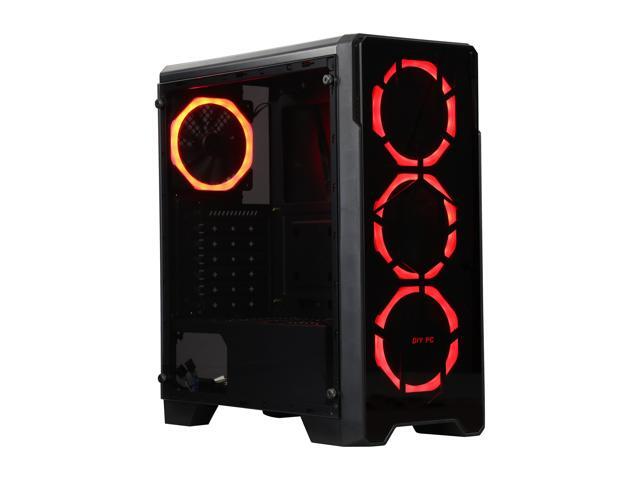 DIYPC Steel/Tempered Glass ATX Mid Tower Gaming Computer Case w/ 4x Pre-Installed RGB Fans