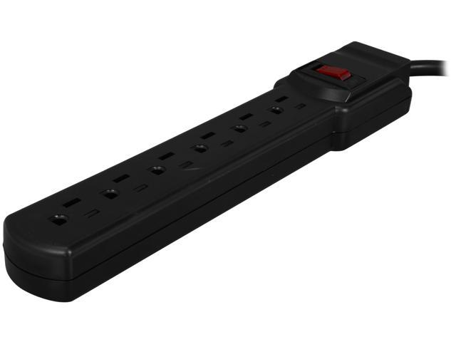 Rosewill RPS-110BL - 6-Outlet Power Strip - Black, 125V Input, 1875 Watts Maximum Power, 3 Feet Cord