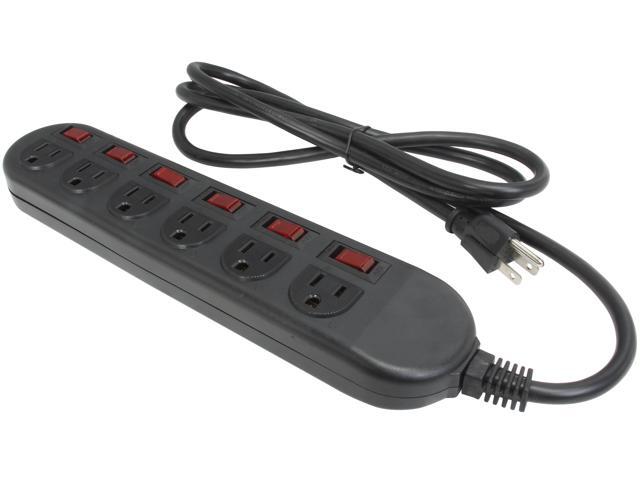 Rosewill 6-Outlet Power Strip -  Black, 125V Input Voltage, 1875 Watts Maximum Power, 6-Foot Cord