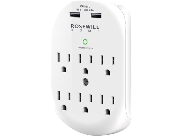 Rosewill 6-Outlet Surge Protector Wall Outlets with 2 USB Ports, Supports Up to 2.4A