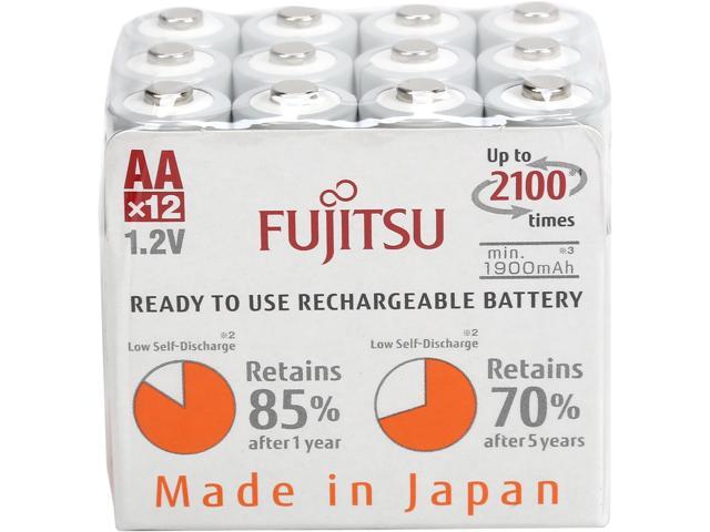 Fujitsu AA 2000 mAh 2100 Cycles Ni-MH Pre-Charged Rechargeable Batteries, 12-Pack (Made in Japan)