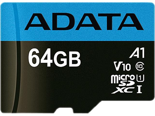 ADATA 64GB Premier microSDXC UHS-I / Class 10 V10 A1 Memory Card w/ SD Adapter, Speed Up to 85MB/s (AUSDX64GUICL10A1-RA1)