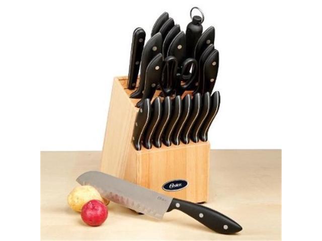 Oster Huxford 22-Piece Cutlery Set w/ Dark Wood Cutlery Block, Black