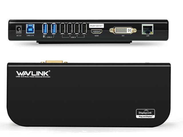 Wavlink Docking Station w/ Dual Video HDMI/DVI/VGA, USB 2.0 & 3.0, Gigabit Ethernet Ports, Black