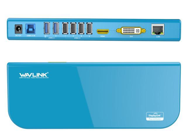 Wavlink Docking Station w/ Dual Video HDMI/DVI/VGA, USB 2.0 & 3.0, Gigabit Ethernet Ports, Blue