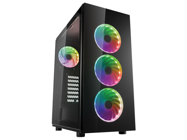 FSP ATX Mid Tower PC Computer Gaming Case w/ 2 Translucent Tempered Glass Panels, 4 Addressable RGB Fans