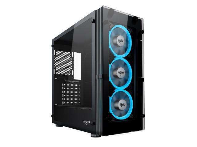 darkFlash ATLANTIS Mid-Tower Computer Gaming Case w/ Tempered Side Panel and 3 Ice Blue LED Ring Fans
