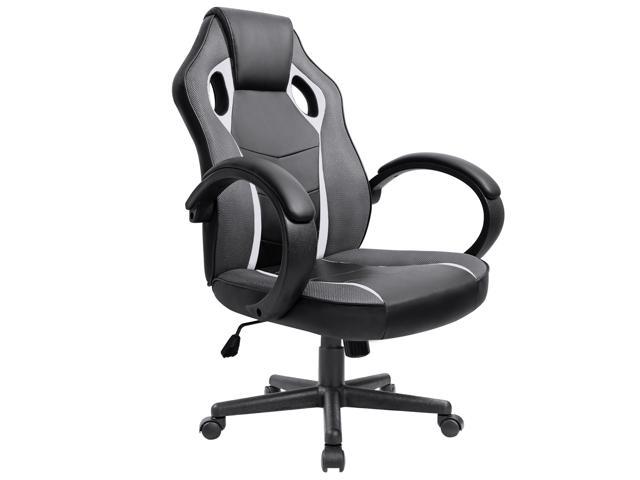 Homall Premium PU Leather Gaming Desk Chair w/ Wide Thick Seat, High Back, Ergonomic Racing Style, Swivel, Headrest, and Lumbar Support, Black/White