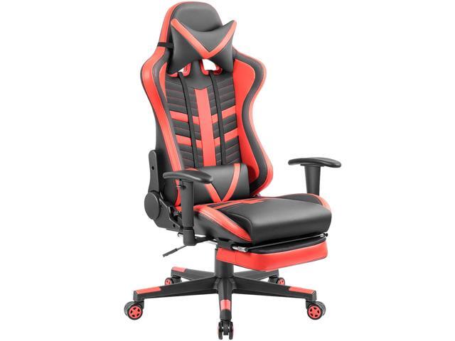 Homall Ergonomic Swivel High-Back Bucket Seat Gaming Chair w/ Thickened Footrest, Lumbar Support (Premium PU Leather - Red/Black)